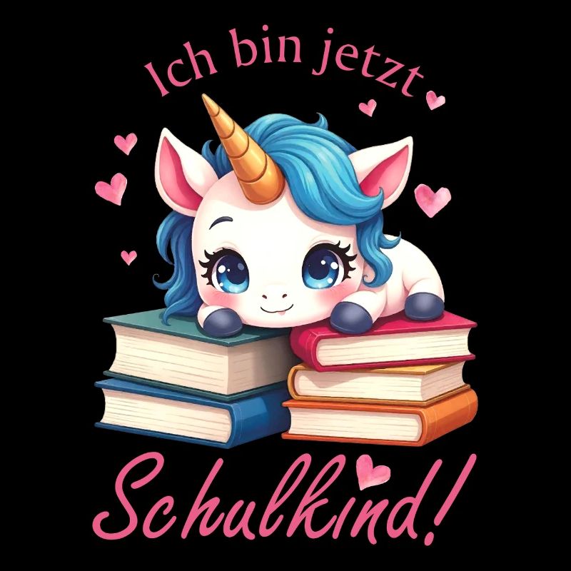 Süßes Einhorn mit Bücher - Ich bin jetzt Schulkind