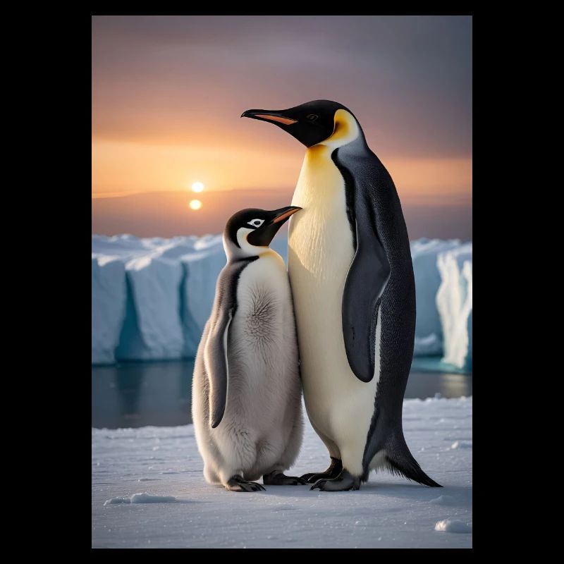 Penguin with cub on floe at the South Pole