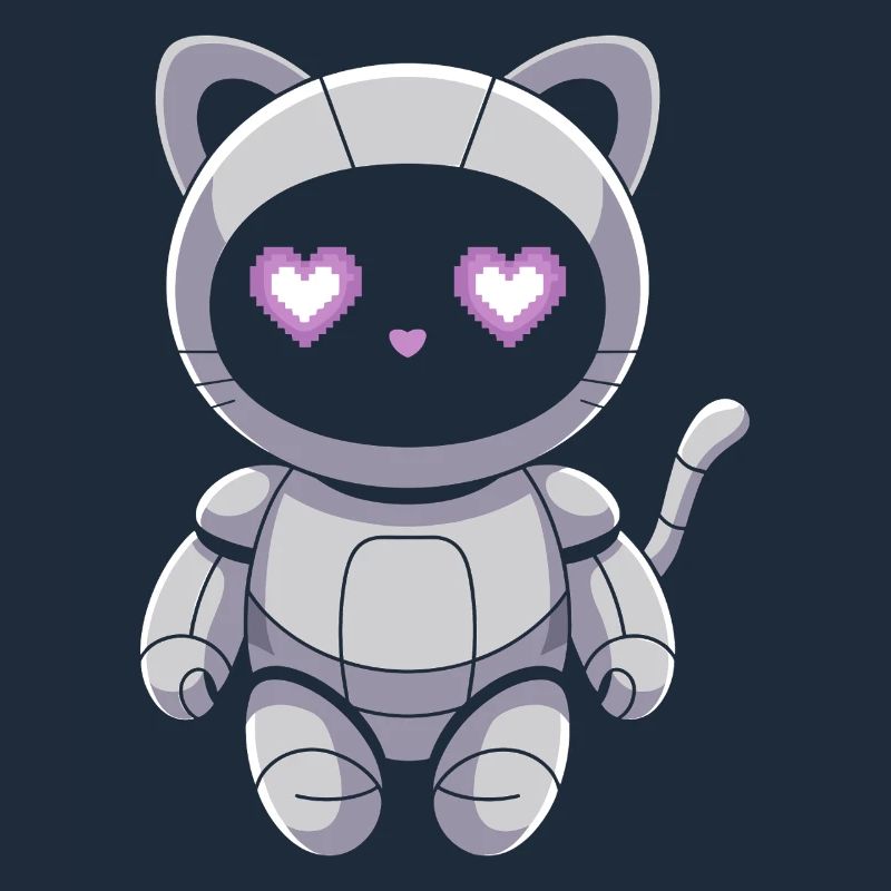 Cuddly cat robot with heart eyes