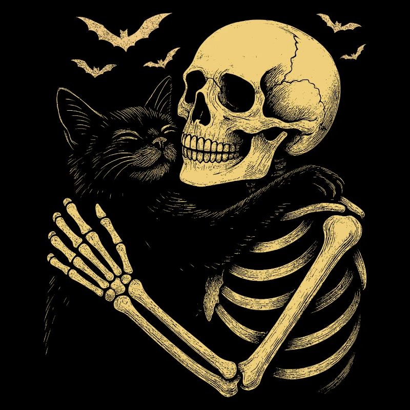 Halloween Mignon Squelette Câlin Chat