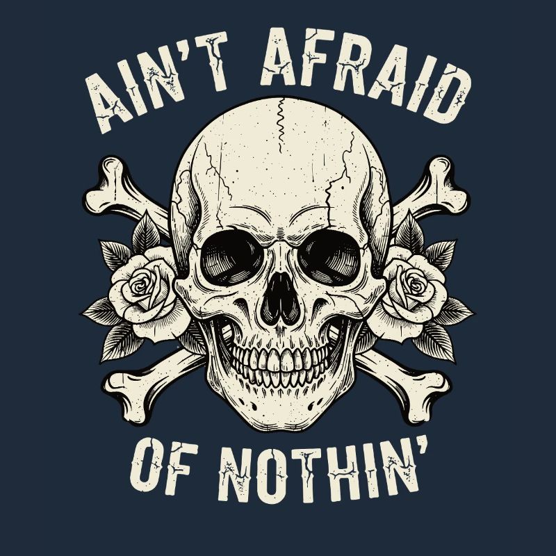 Skull with roses and slogans