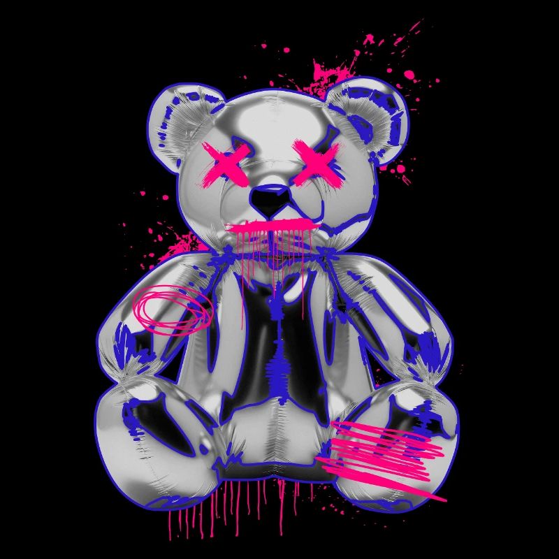 Gothic Teddy Bär mit Graffiti Neon Look