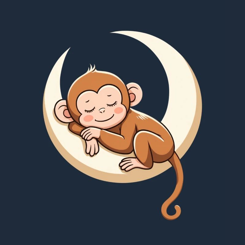 Sleeping monkey on moon pillow