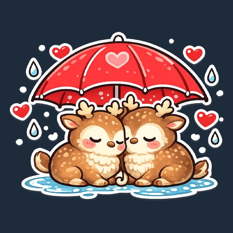 Zwei Rehe unter Regenschirm