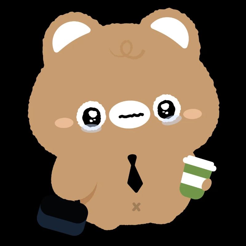 Müder Kawaii-Bär mit Kaffee