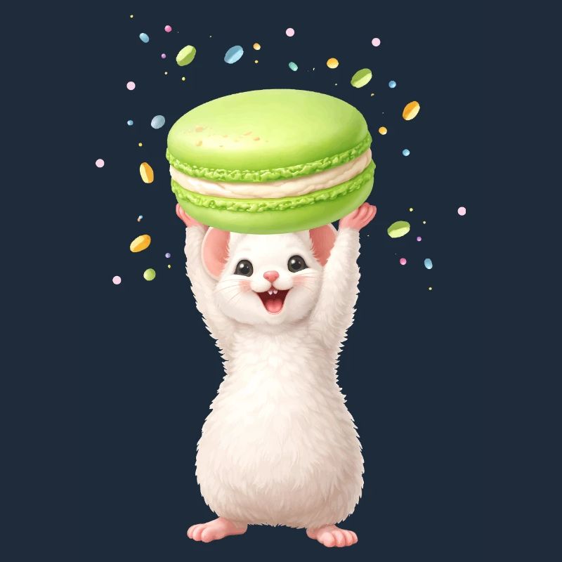 Une souris mignonne avec un macaron vert