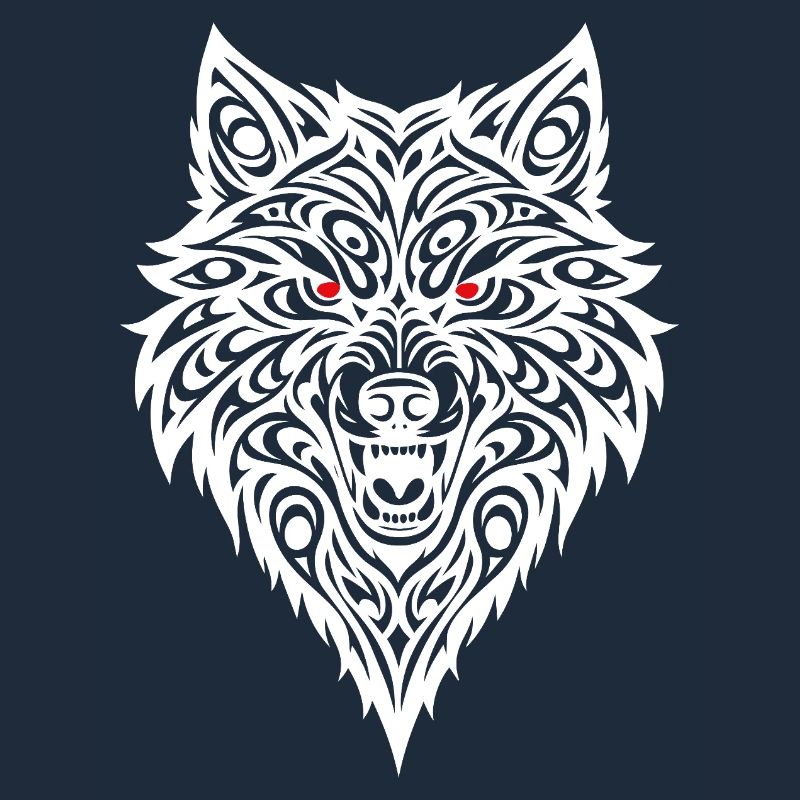 Embossed wolf head with tribal pattern