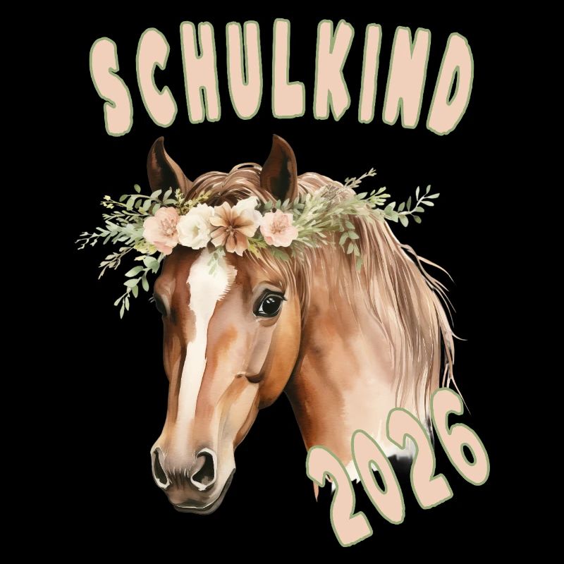 Schulkind 2026 Pferd Blumen Einschulung 2026