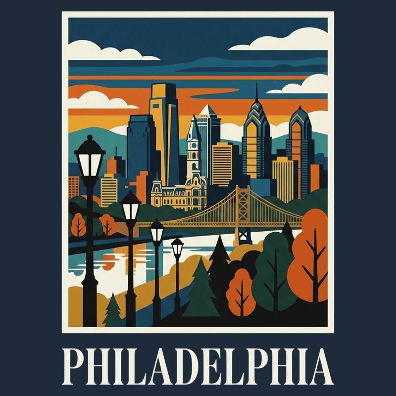 Affiche du coucher de soleil de la skyline de Philadelphie