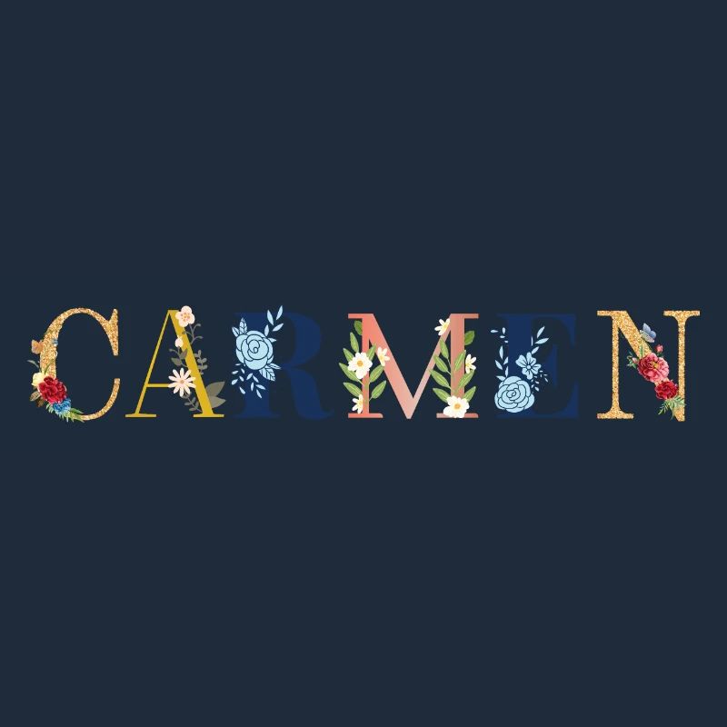 Art du nom CARMEN avec fleurs brodées