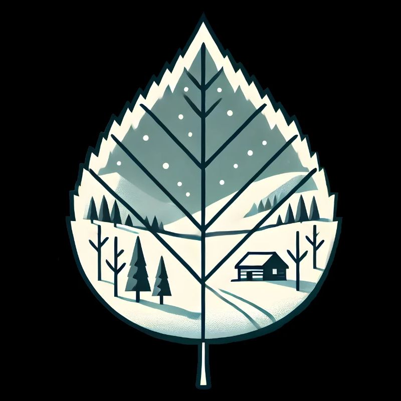 Blatt mit Schneelandschaft