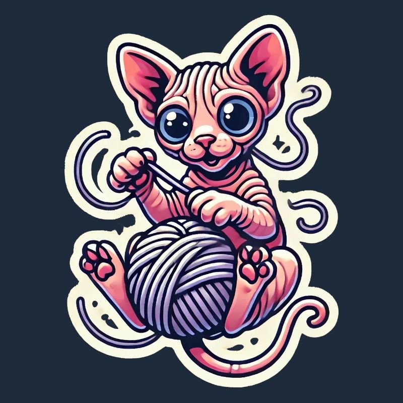 Cute Sphynx Kitten playing with a Yarn