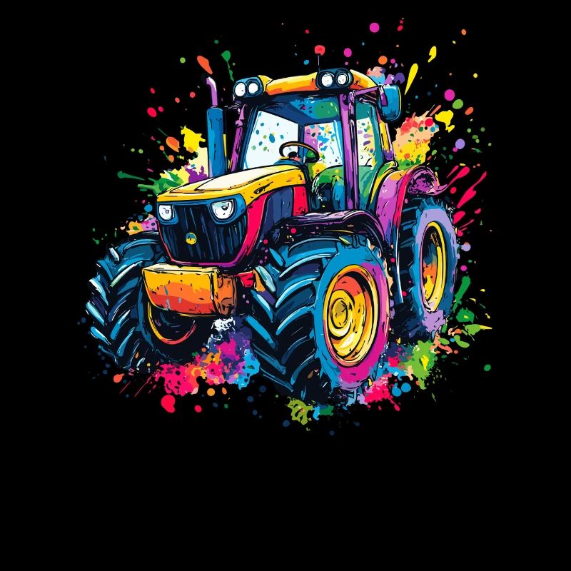 Bunter Traktor mit Farbklecksen