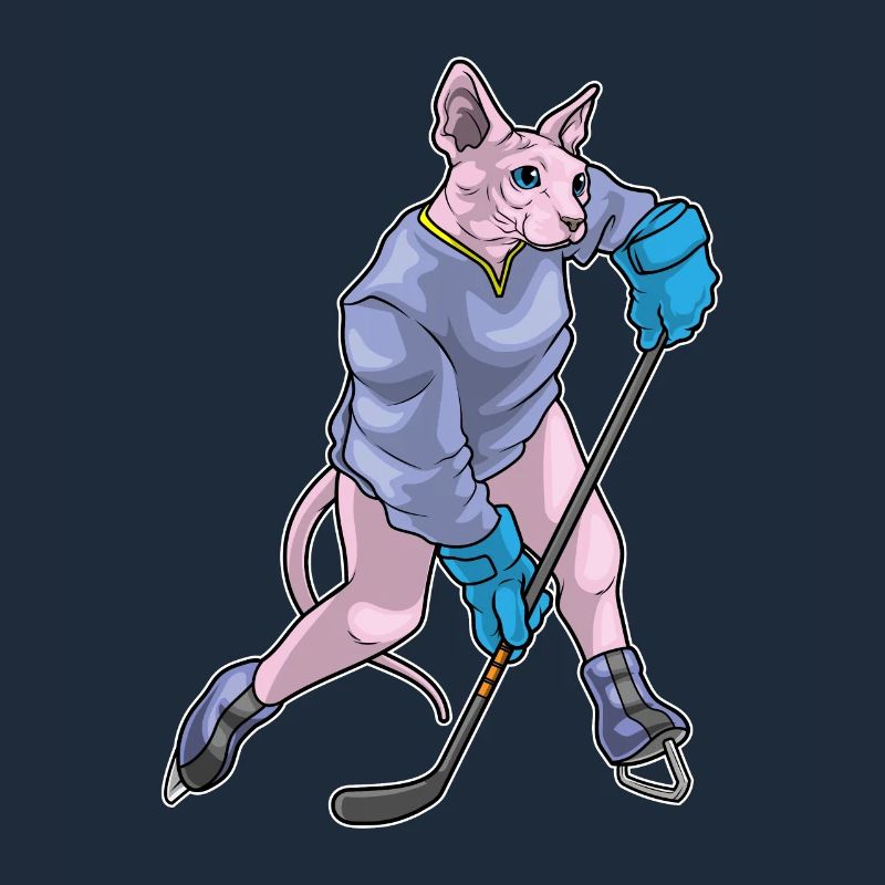 Sphynx Katze Eishockey Eishockeyschläger