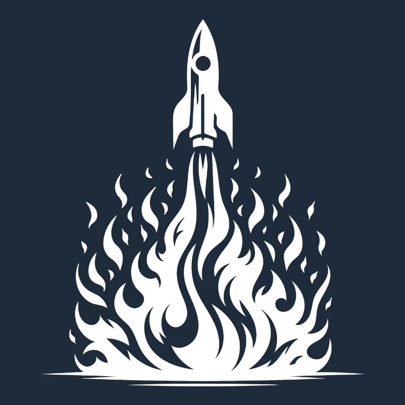 Rocket taking off in fire, flames, sea