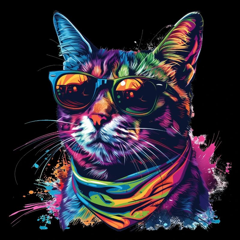 Regenbogen Graffiti Katze mit Sonnenbrille