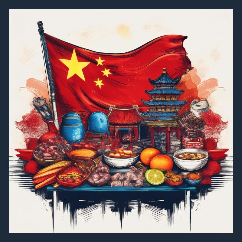 Chinese Cultural Feast with Flag Design
