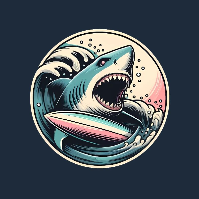 Graphique de surf de requin féroce dans les vagues