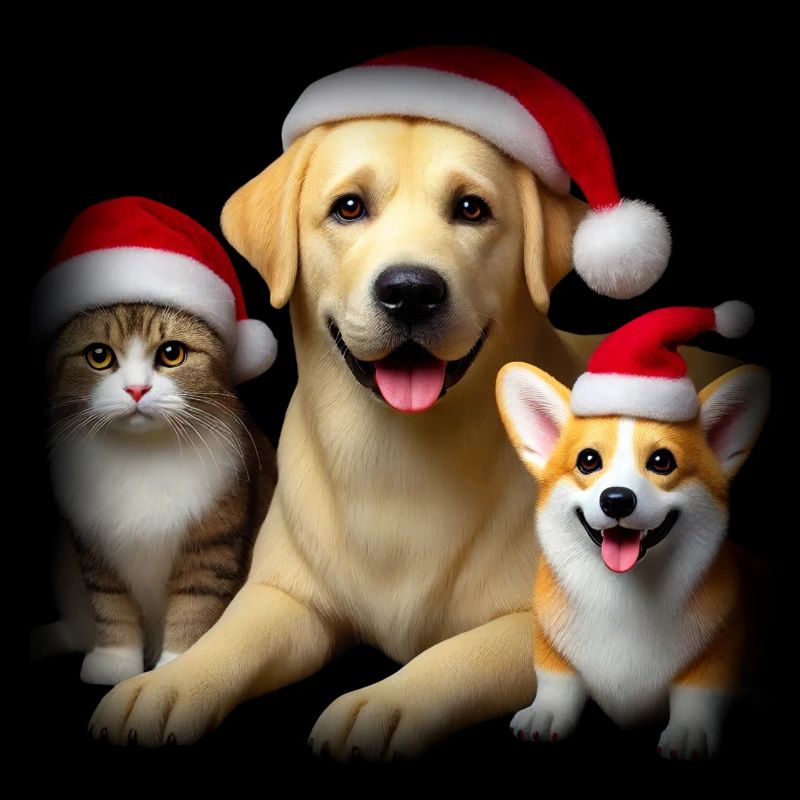 Corgi de Noël, Labrador et Chat