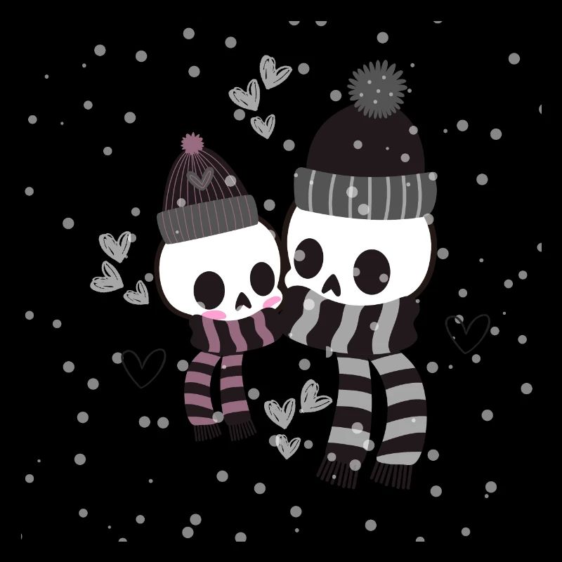 Two cute and cold skeletons cuddling