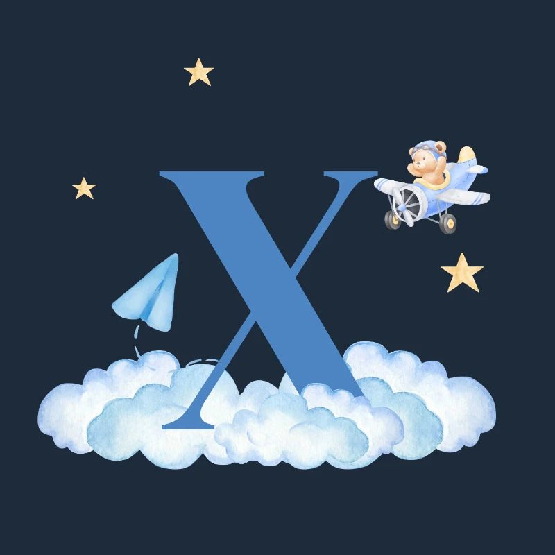 Letter x Blue Clouds Airplane Child