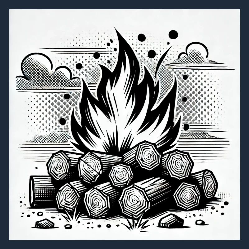 Campfire in comic book style: warmth & atmosphere
