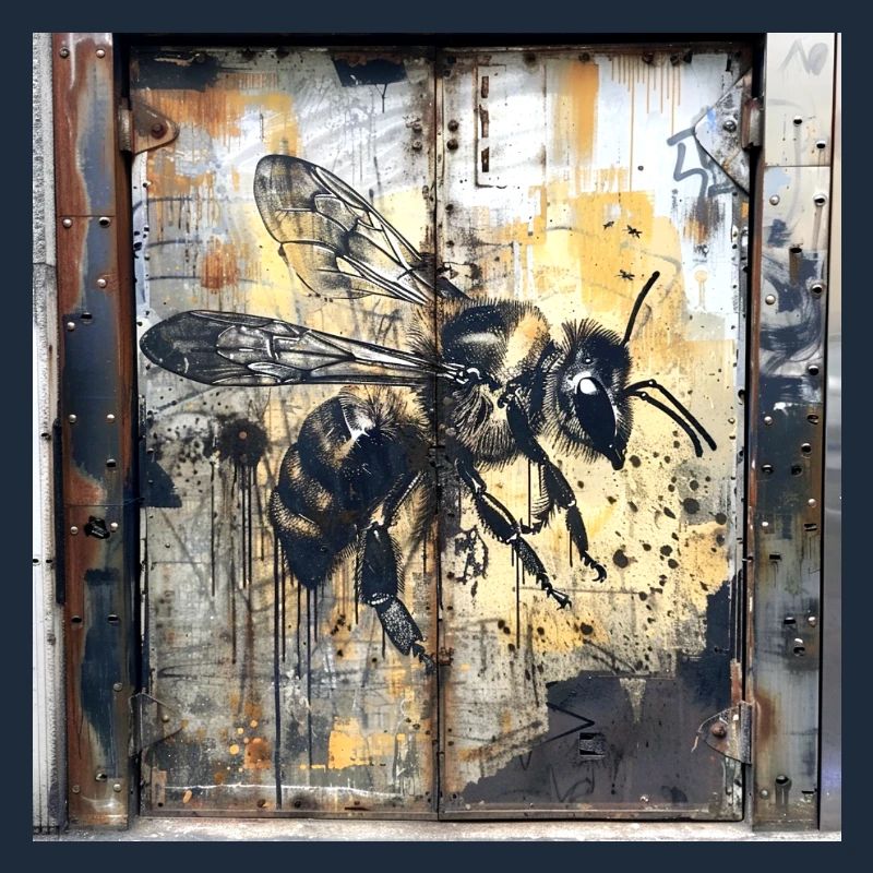 Lost Place einzel Biene fliegend Rost Metall urban
