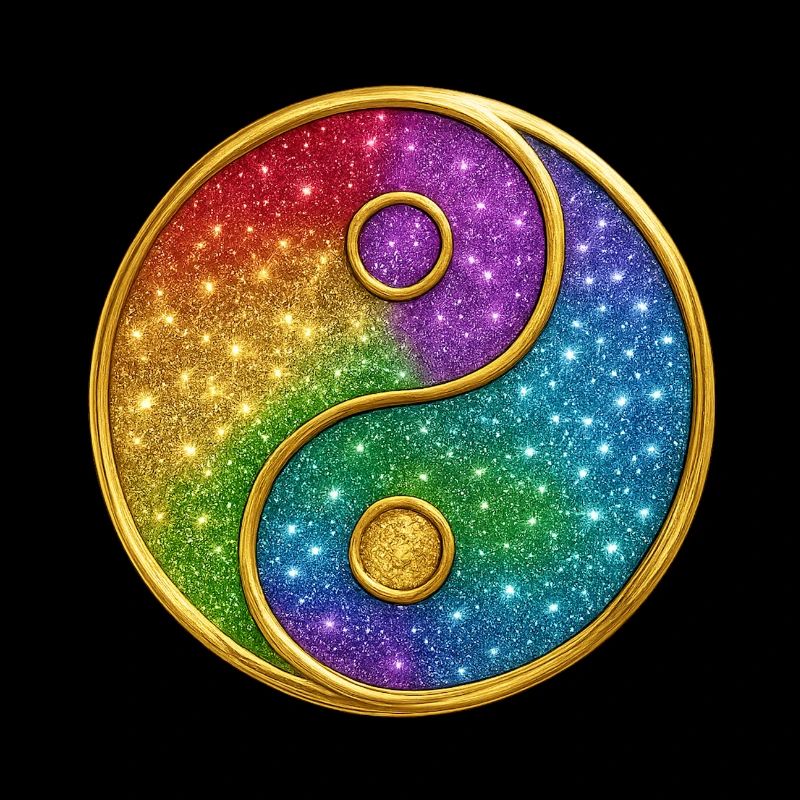 Rainbow Yin Yang Symbol Glitter Gold Sequins