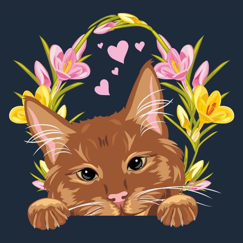 Jeter un coup d’œil mignon chat roux avec une couronne de fleurs
