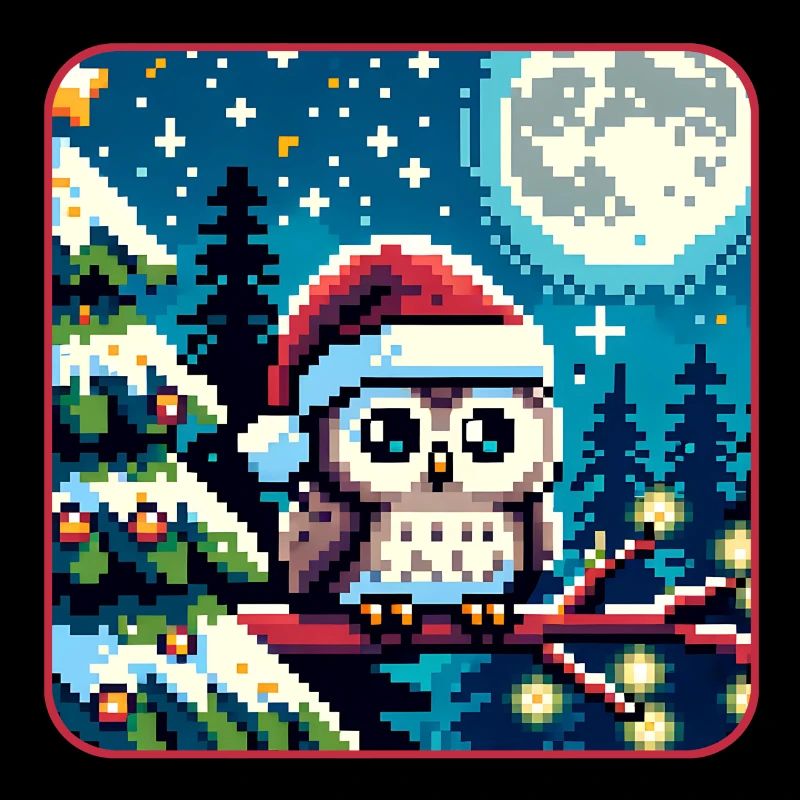 Cute owl with Santa hat sitting on a branch