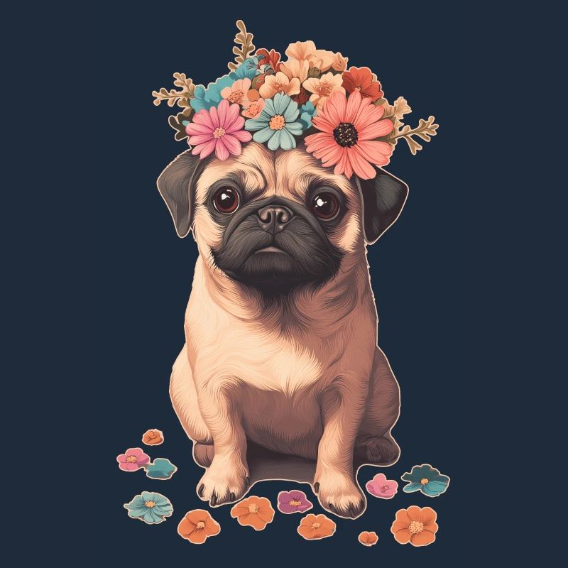 Mops mit Blumen