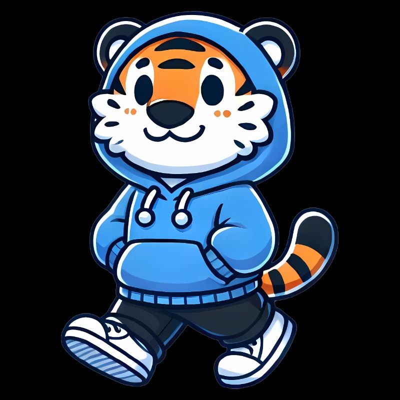Cooles Tiger-Maskottchen im blauen Kapuzenpullover