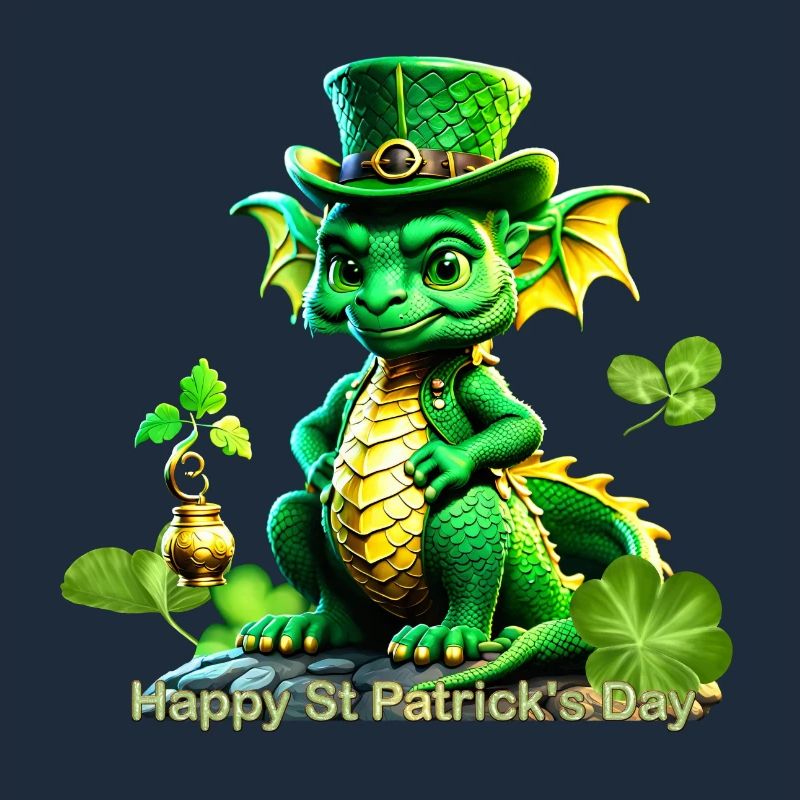 Süßer St. Patrick's Day Drache mit Klee.