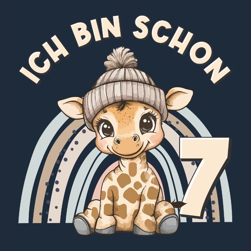 7. Geburtstag Giraffe Regenbogen Süß Niedlich