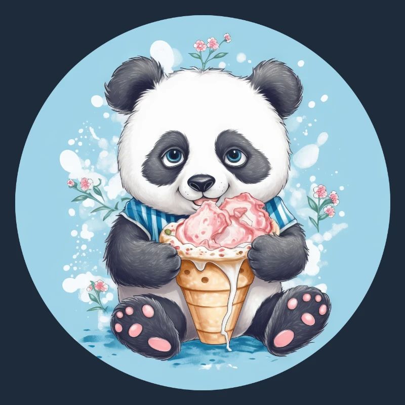 Panda maladroit - Crème glacée et fleurs Coucher de soleil Design