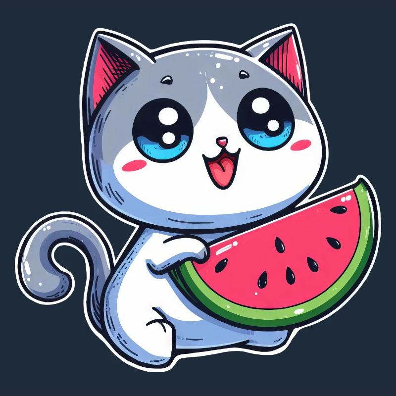 Un chat mignon mange de la pastèque