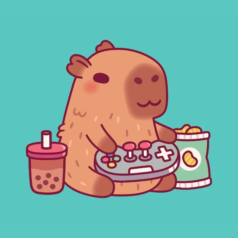Süßes Capybara spielt Videospiele mit Boba Tea