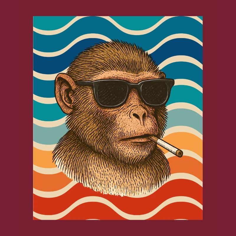 Sunglasses monkey in retro wave pattern