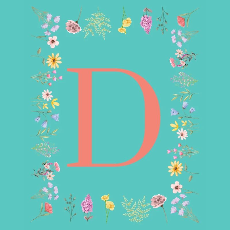 Florale Initialen "D", Buchstaben Monogramm 