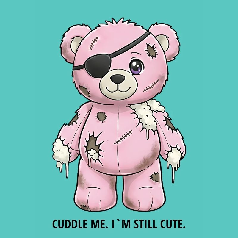 Ours en peluche rose patchwork avec cache-œil
