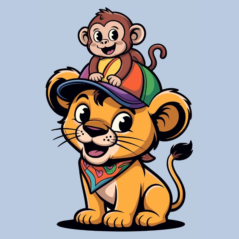 Petit Lion avec Compagnon Singe