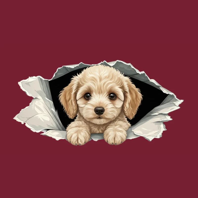 Cockapoo Spieur Mignon, papier déchiré par un Goldendoodle