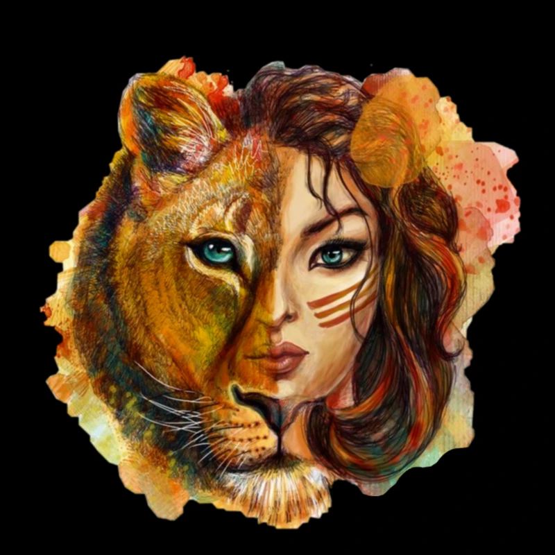 Tigerfrau Wasserfarben Portrait