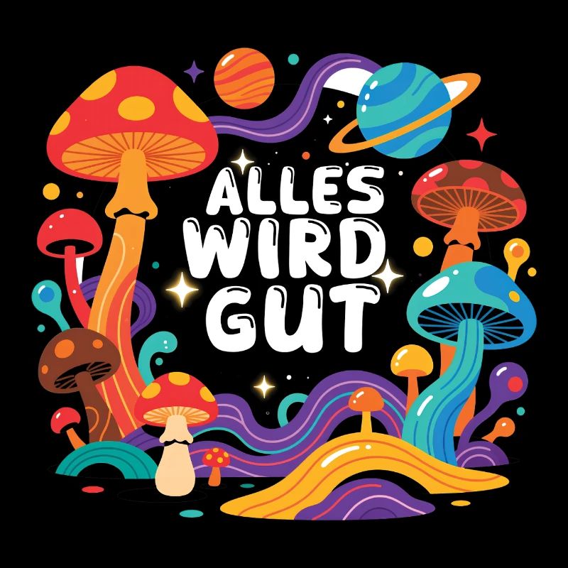 Alles wird gut - Retro Pilze Weltraum Design
