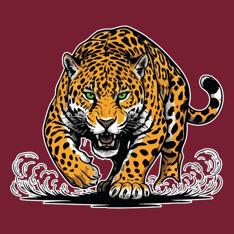 Jaguar-Leopard greift Wassermaskottchen Räuber an