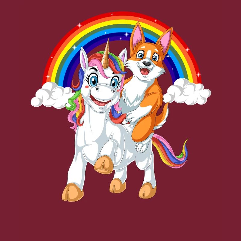 Corgi reitende Einhorn-Regenbogen-Kinder-Shirt