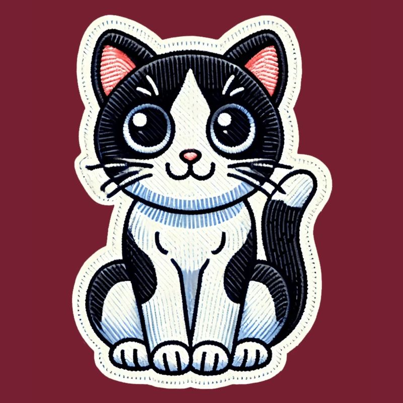 Cute Black & White Cat is sitting nicely / Patch