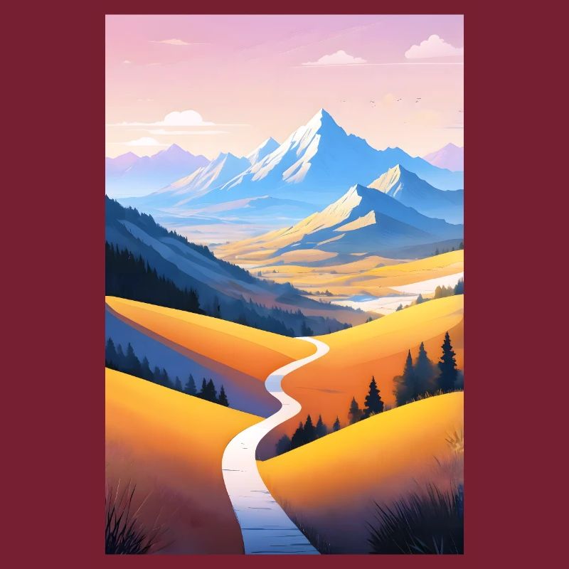 Panoramic view: Mountain path into the evening
