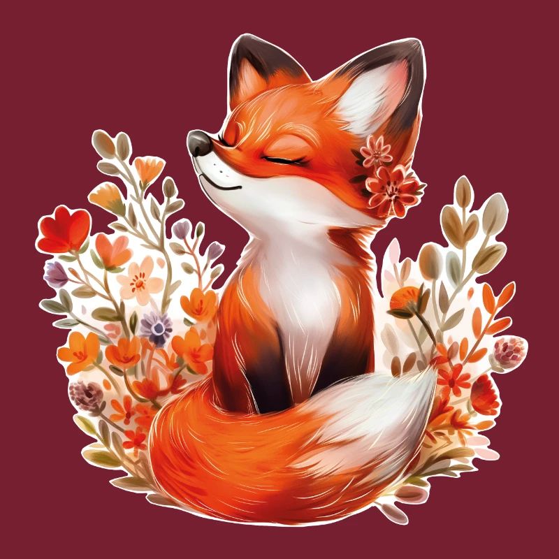 Renard avec des fleurs