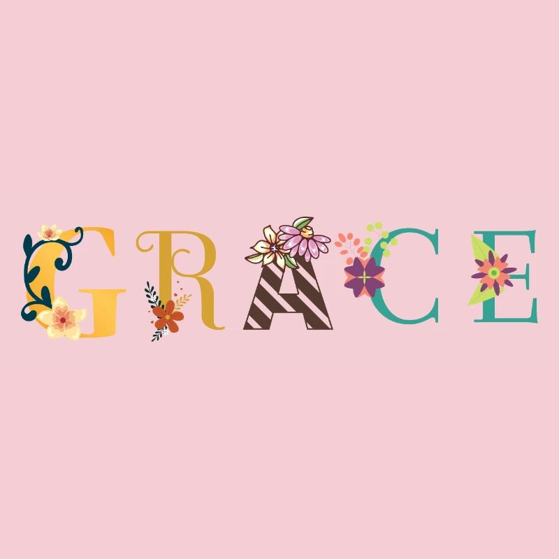 GRACE Nom Art avec fleurs brodées